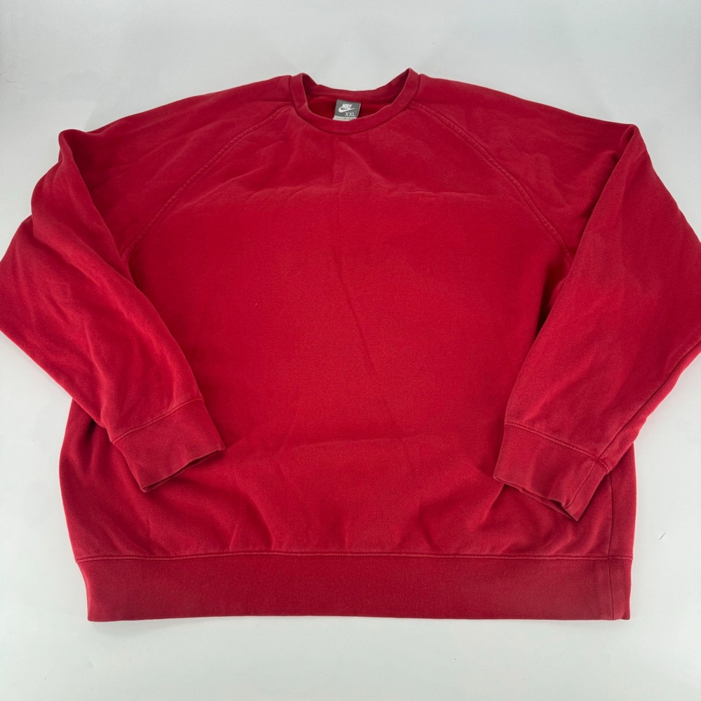 Nike Mens XXL Red Crewneck Sweatshirt Raglan Fleece Pullover Tonal Swoosh VTG